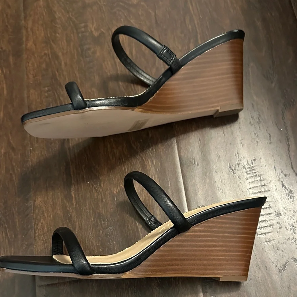 J. Crew Black Double-Strap Leather Slide Mules - Picture 2 of 4